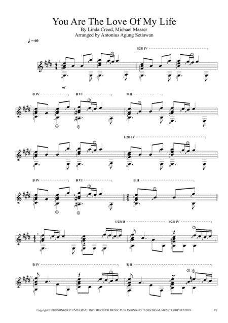 You Are The Love Of My Life Solo Guitar Score Sheet Music