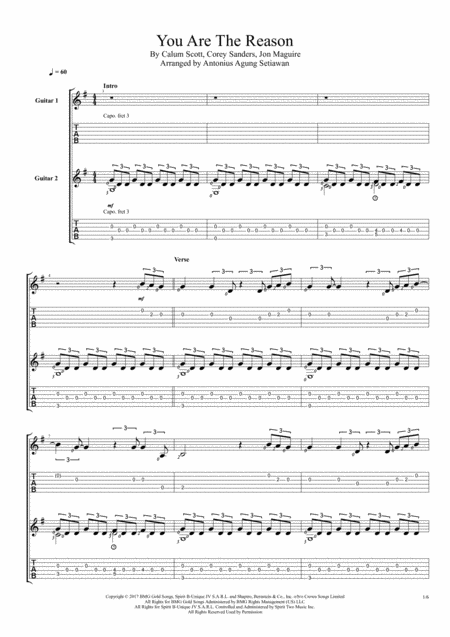 You Are The Reason Fingerstyle Guitar Duet Sheet Music