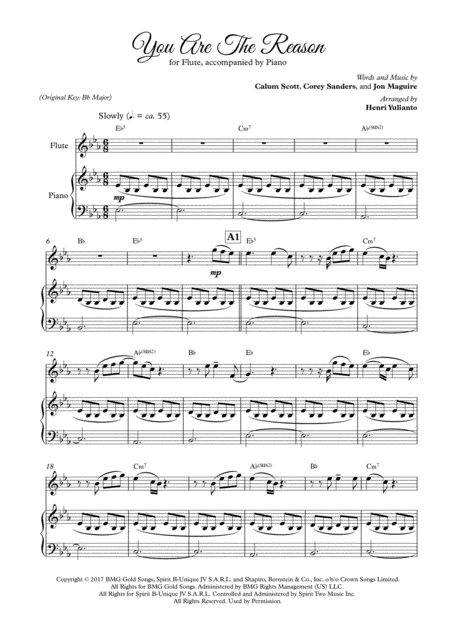 Free Sheet Music You Are The Reason For Solo Flute In Eb Major