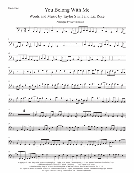 You Belong With Me Trombone Sheet Music