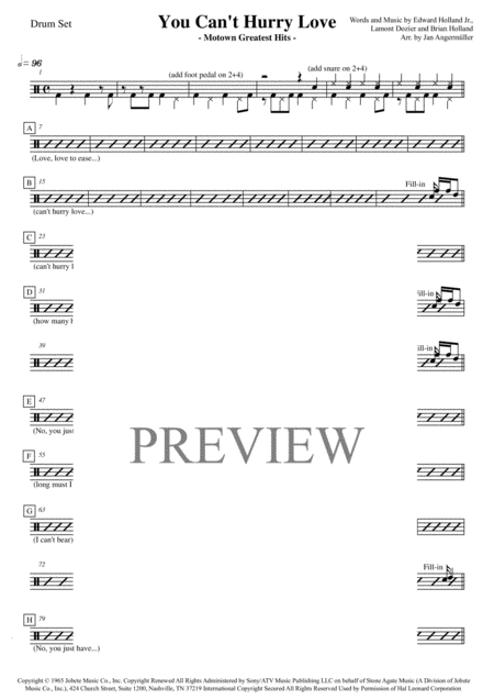 You Cant Hurry Love Drum Set Transcription Of The Part From The Original Supremes Motown Recording Sheet Music