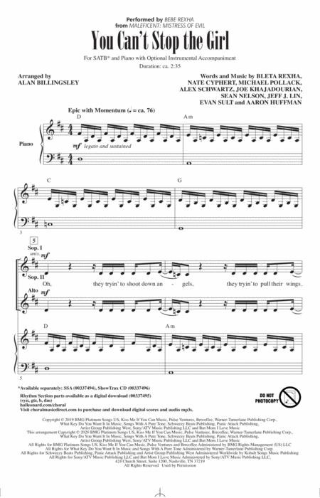 You Cant Stop The Girl From Disneys Maleficent Mistress Of Evil Arr Alan Billingsley Sheet Music