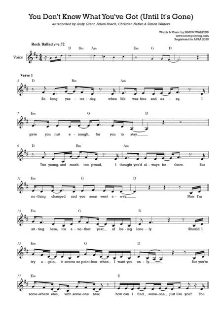 Free Sheet Music You Dont Know What You Ve Got Until Its Gone Lower Key