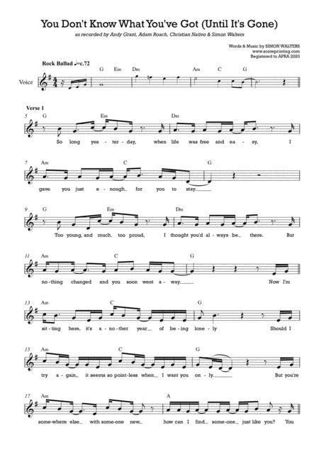 Free Sheet Music You Dont Know What You Ve Got Until Its Gone Original Key