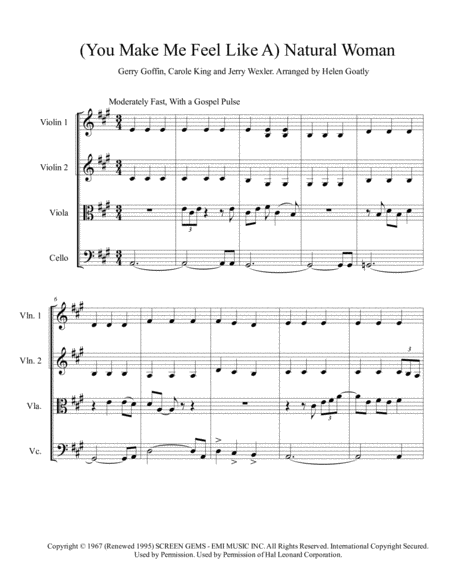 Free Sheet Music You Make Me Feel Like A Natural Woman Arranged For String Quartet