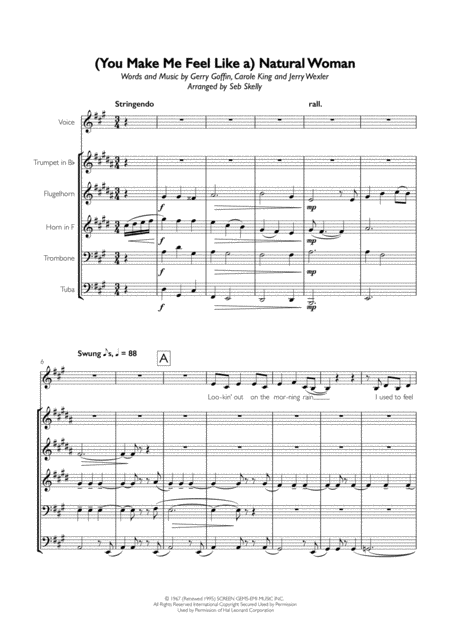 You Make Me Feel Like A Natural Woman For Brass Quintet Sheet Music