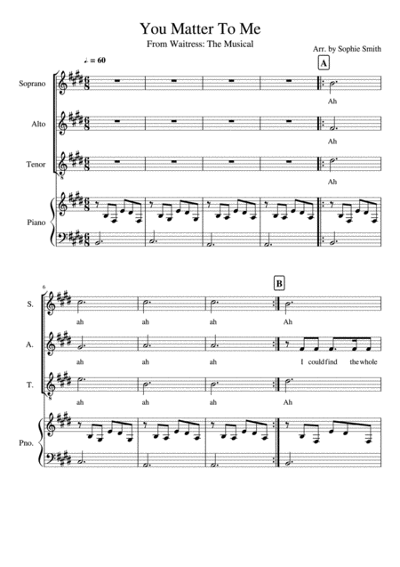 Free Sheet Music You Matter To Me From Waitress The Musical For School Choir With Piano Accompaniment