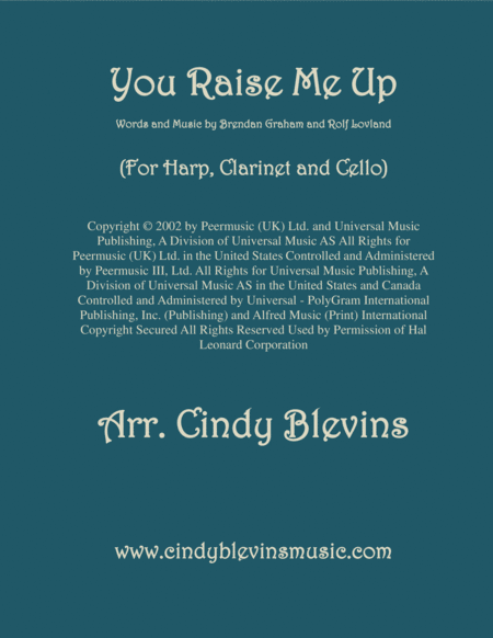 You Raise Me Up Arranged For Harp Clarinet And Optional Cello Sheet Music