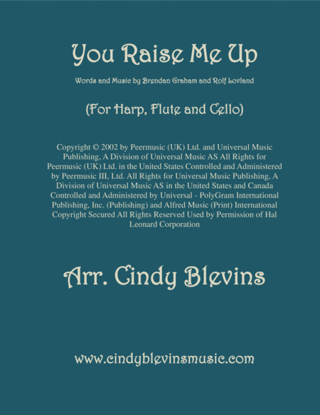 You Raise Me Up Arranged For Harp Flute And Cello Sheet Music