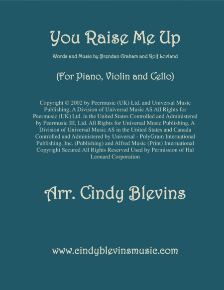 You Raise Me Up Arranged For Piano Violin And Optional Cello Sheet Music