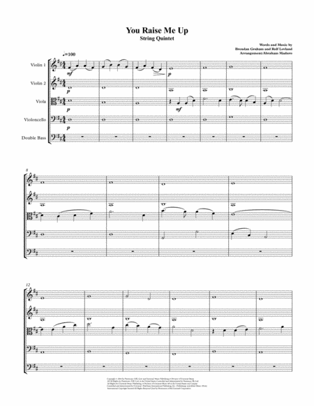 You Raise Me Up By Josh Groban String Quintet Sheet Music