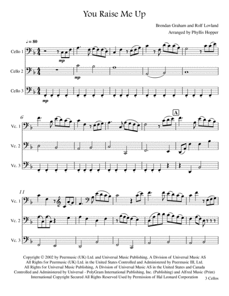 You Raise Me Up Cello Trio Sheet Music