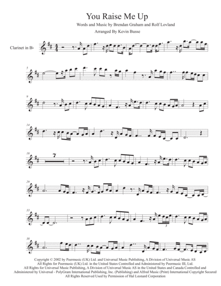 Free Sheet Music You Raise Me Up Clarinet