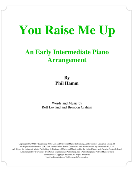 You Raise Me Up Early Intermediate Sheet Music