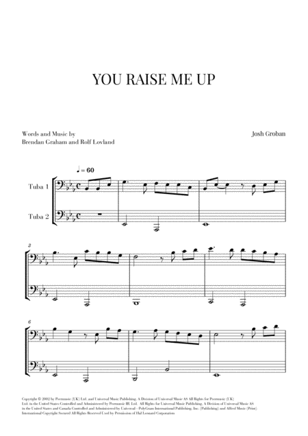 You Raise Me Up For 2 Tubas Sheet Music