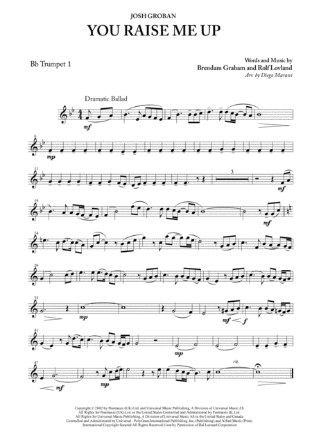 Free Sheet Music You Raise Me Up For Brass Quartet