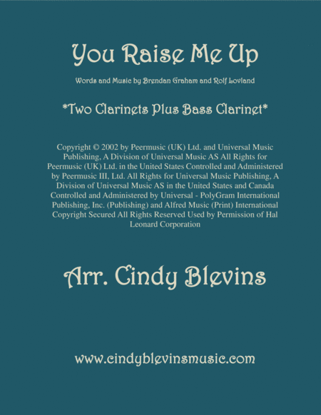 Free Sheet Music You Raise Me Up For Two Clarinets And Bass Clarinet