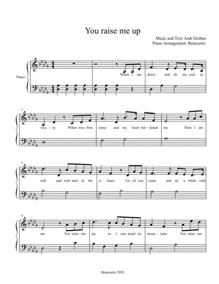 Free Sheet Music You Raise Me Up Josh Groban Sheet Music Easy Piano