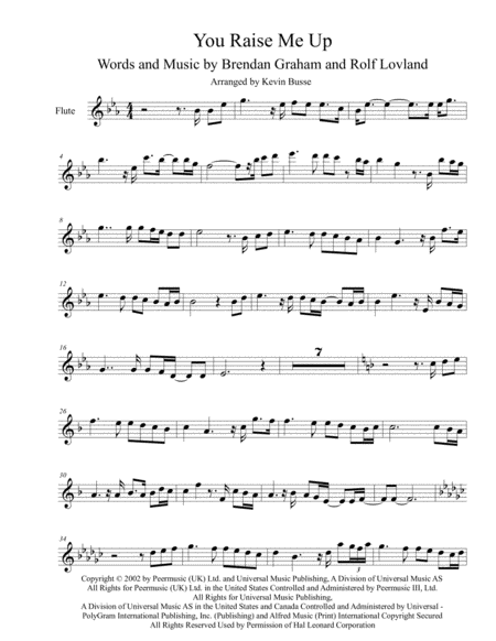 You Raise Me Up Original Key Flute Sheet Music