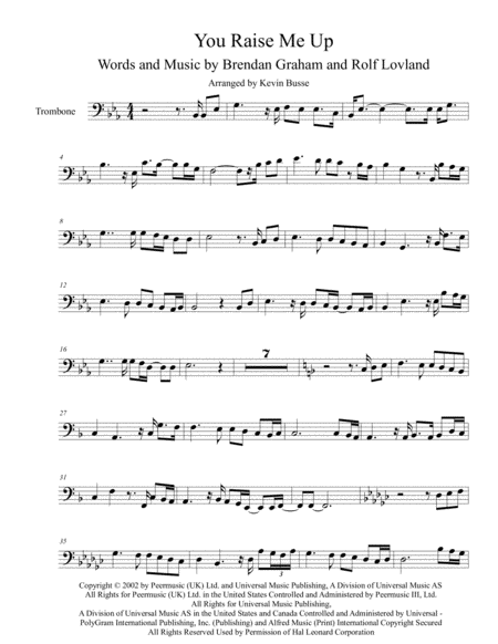 Free Sheet Music You Raise Me Up Original Key Trombone