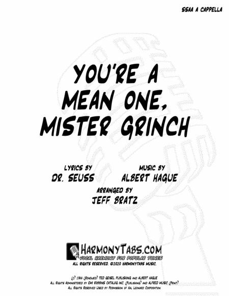 You Re A Mean One Mister Grinch Ssaa A Cappella Sheet Music