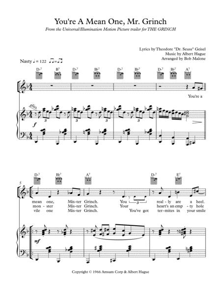 Free Sheet Music You Re A Mean One Mr Grinch Bob Malone Version