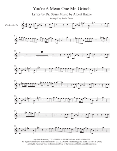 You Re A Mean One Mr Grinch Clarinet Sheet Music