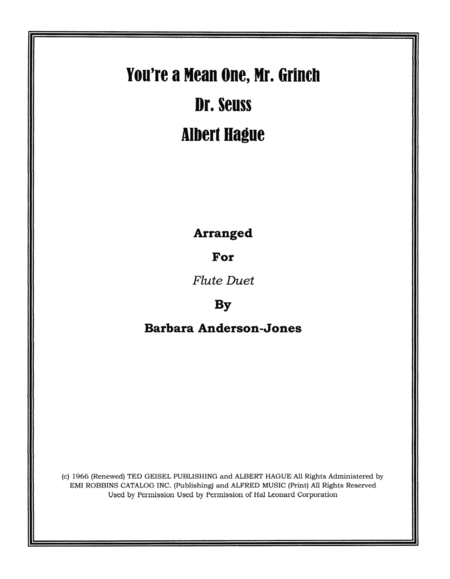 You Re A Mean One Mr Grinch Flute Duet Sheet Music