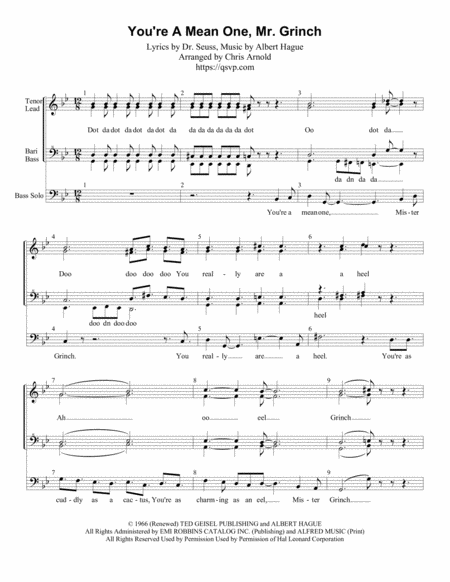 You Re A Mean One Mr Grinch Ssaab Sheet Music