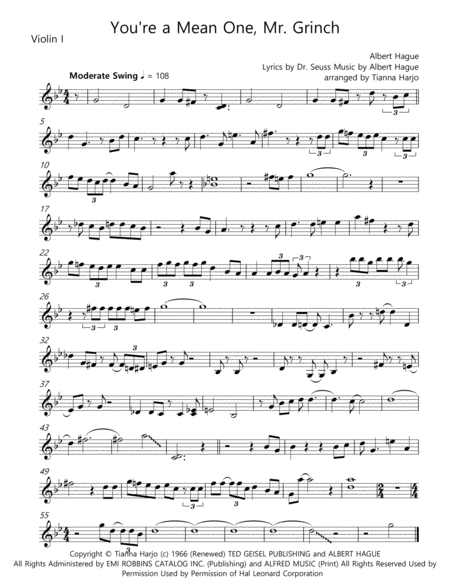 You Re A Mean One Mr Grinch String Quartet Sheet Music