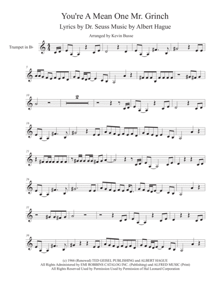 You Re A Mean One Mr Grinch Trumpet Sheet Music