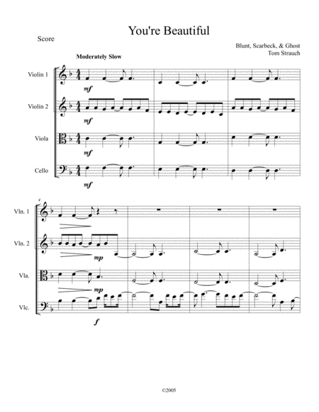 Free Sheet Music You Re Beautiful For String Quartet Intermediate Advanced