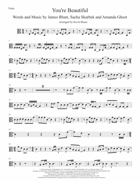 Free Sheet Music You Re Beautiful Viola Easy Key Of C