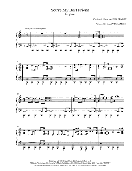 Free Sheet Music You Re My Best Friend Queen Piano Solo