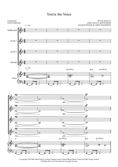 You Re The Voice Saab Choir With Piano Sheet Music