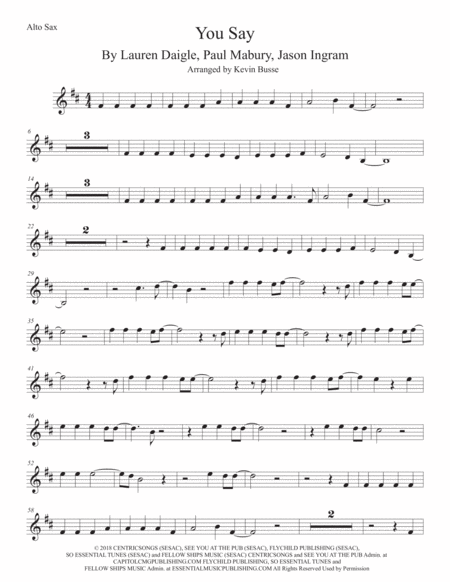 You Say Alto Sax Original Key Sheet Music