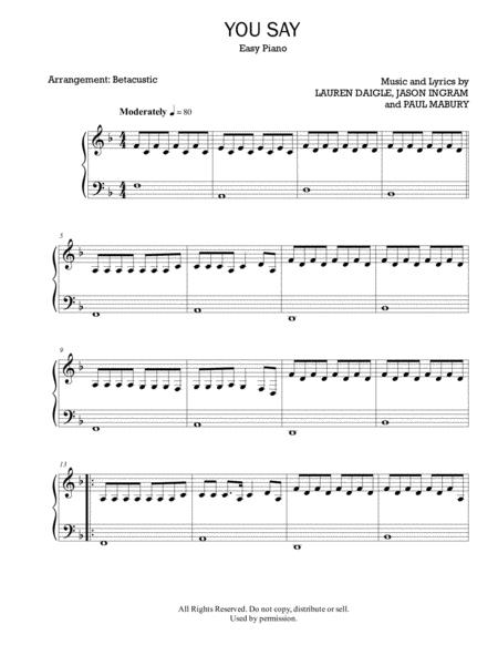 You Say Lauren Daigle Sheet Music Easy Piano Sheet Music