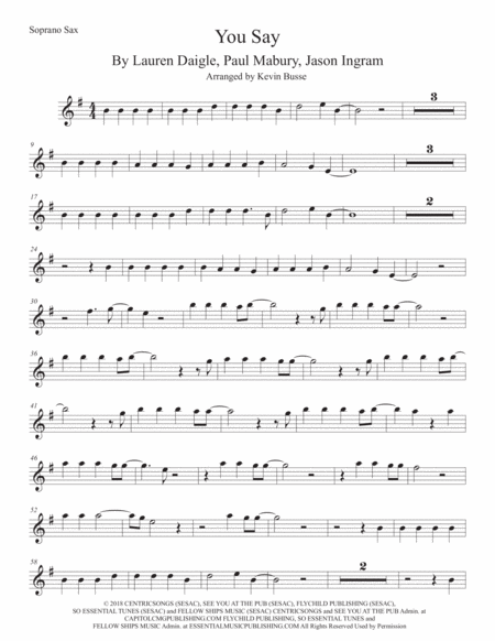 You Say Soprano Sax Original Key Sheet Music