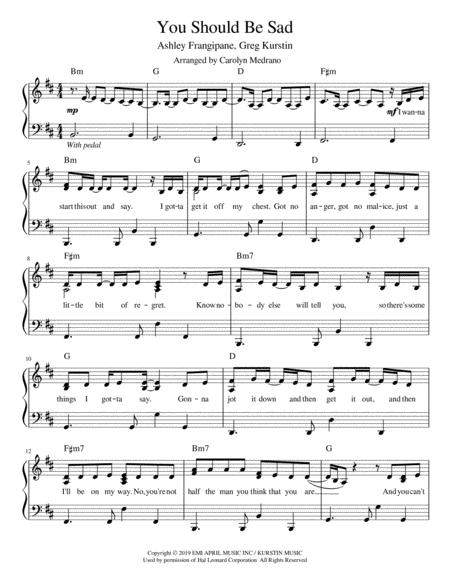 You Should Be Sad Intermediate Piano Sheet Music