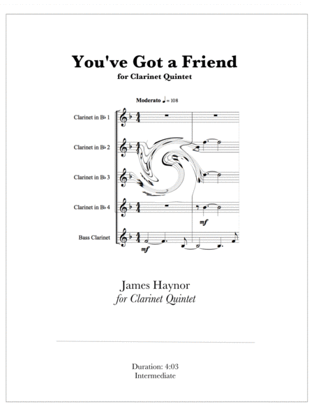 Free Sheet Music You Ve Got A Friend For Clarinet Quintet