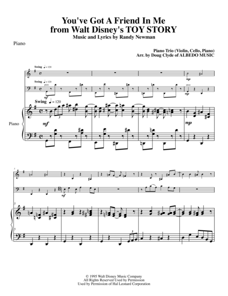 You Ve Got A Friend In Me From Walt Disneys Toy Story For Piano Trio Sheet Music