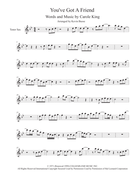 Free Sheet Music You Ve Got A Friend Tenor Sax