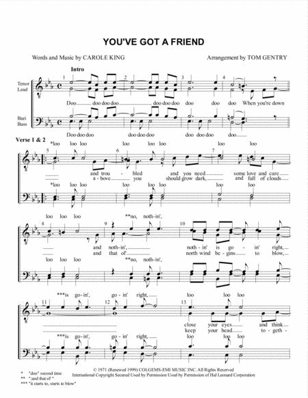 You Ve Got A Friend Ttbb Sheet Music