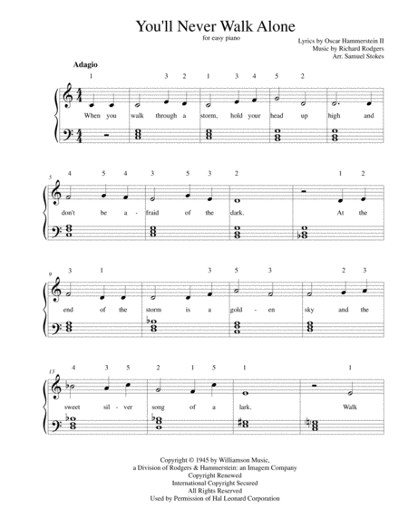 You Will Never Walk Alone For Easy Piano Optional Voice Sheet Music