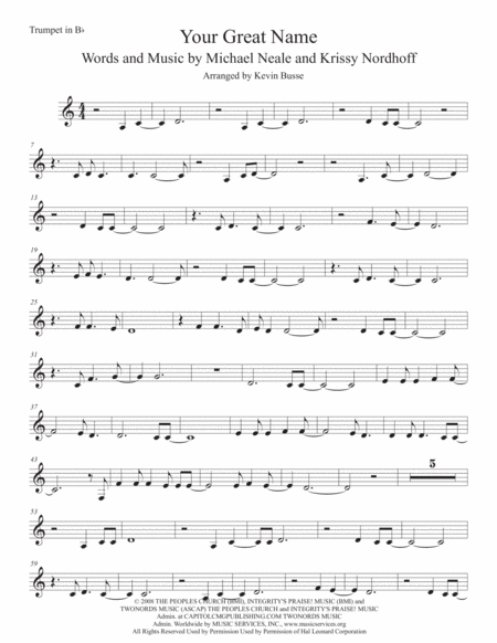 Your Great Name Easy Key Of C Trumpet Sheet Music