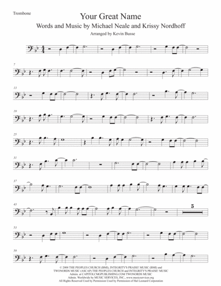 Your Great Name Original Key Trombone Sheet Music