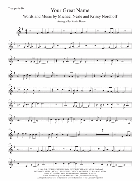 Free Sheet Music Your Great Name Trumpet