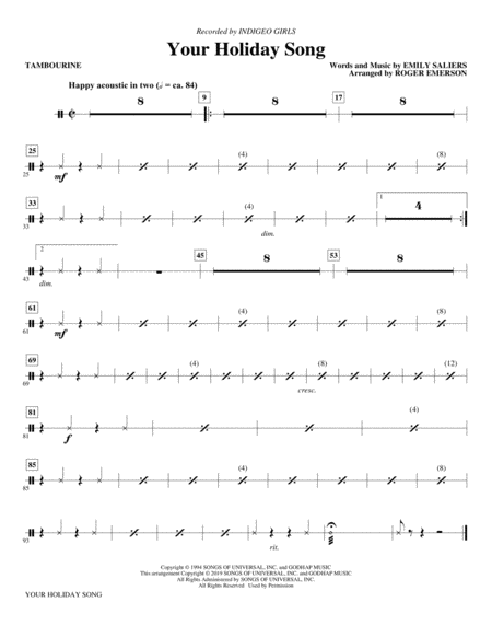 Free Sheet Music Your Holiday Song Arr Roger Emerson Tambourine