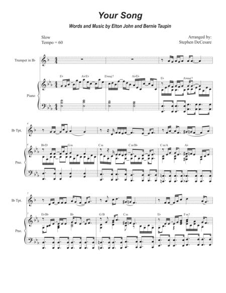 Free Sheet Music Your Song Bb Trumpet Solo And Piano