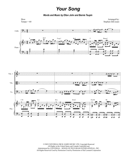 Your Song For String Quartet And Piano Sheet Music